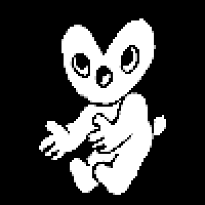 9vvin acting like a robot. Grayscale pixel art.